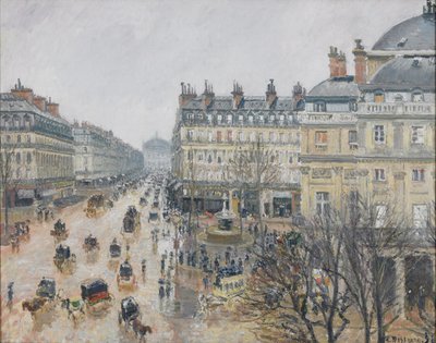 Francuski Plac Teatralny, Paryż: Deszcz autorstwa Camille Jacob Pissarro