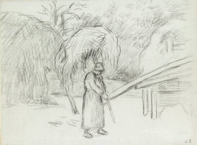Studium chłopki niosącej ładunek siana w obejściu w Foucault, ok. 1875 r. autorstwa Camille Pissarro