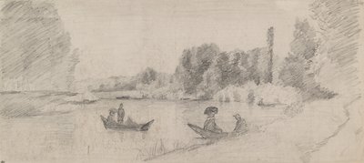 Studium krajobrazu rzecznego z łodziami, 1863-1864 autorstwa Camille Pissarro