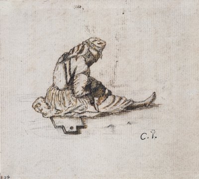 Studium szycia kobiecej figury w pozycji siedzącej, 1852 r. autorstwa Camille Pissarro
