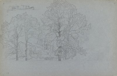 Studium drzew, z niewielkim studium barki, 1859 autorstwa Camille Pissarro