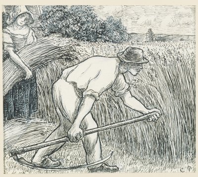 The Harvest, c.1895 (pióro i atrament z ołowianym białym gwaszem na papierze) autorstwa Camille Jacob Pissarro