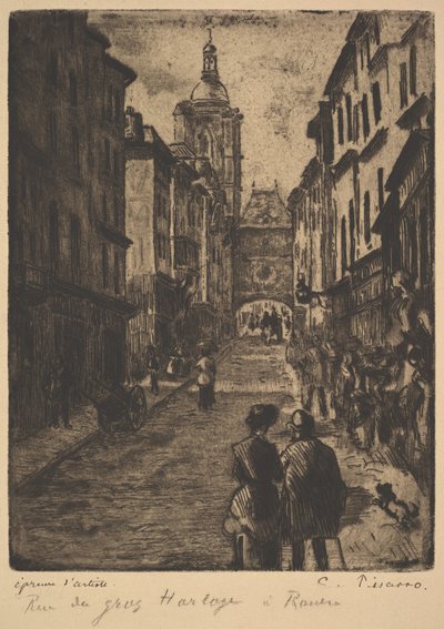 Ulica Wielkiego Zegara, Rouen, 1885. autorstwa Camille Jacob Pissarro