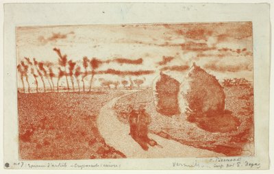 Zmierzch ze stogami siana autorstwa Camille Pissarro