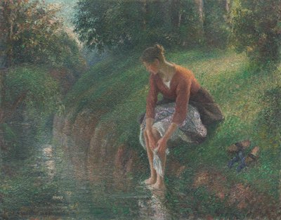 Kobieta kąpiąca się w strumieniu autorstwa Camille Pissarro