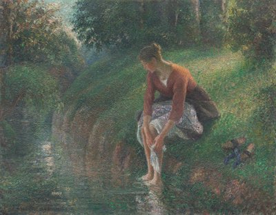 Kobieta kąpiąca stopy w potoku, 189495. autorstwa Camille Pissarro