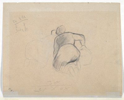 Kobieta klęcząca (rekto); Dwie klęczące kobiety z farmy (verso) autorstwa Camille Pissarro
