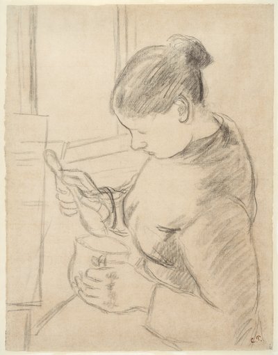 Młoda wieśniaczka pijąca kawę autorstwa Camille Pissarro