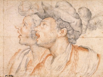 Dwie głowy młodzieńców - Dzieło Camillo Procaccini (1561-1629), czerwona kreda i kreda na papierze (20x27,2 cm), ok. 1590 - Dwie głowy młodzieńców, czerwona kreda i kreda na papierze, Camillo Procaccini, ok. 1590 - Museu Nacional of Art of Catalunya, Barce autorstwa Camillo Procaccini