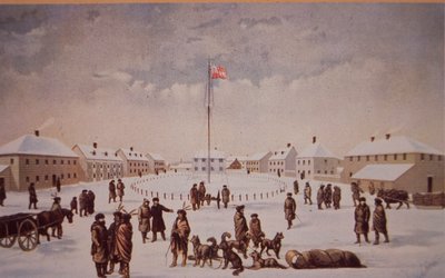 Rebelia Riela w Kanadzie, Fort Garry zdobyty przez Riela w 1869, koniec XIX wieku (olej na płótnie) autorstwa Canadian School
