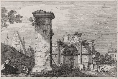 Pejzaż ze zrujnowanymi zabytkami z cyklu Weduta (Widoki) autorstwa Canaletto (Giovanni Antonio Canal)