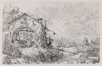 Pejzaż z kobietą przy studni z cyklu Weduta (Widoki) autorstwa Canaletto (Giovanni Antonio Canal)