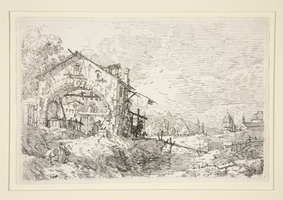 Pejzaż z kobietą przy studni z cyklu Weduta (Widoki) autorstwa Canaletto (Giovanni Antonio Canal)