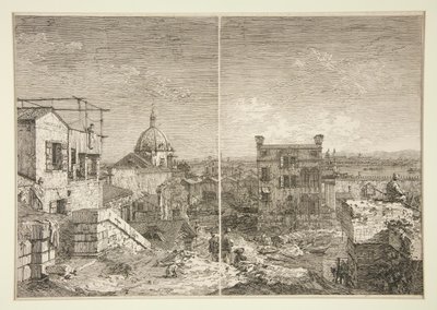 Dom z Inskrypcją [i] Dom z Perstylem z serii Weduta (Widoki) autorstwa Canaletto (Giovanni Antonio Canal)