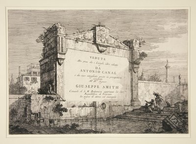 Tabliczka tytułowa z serii Weduta (Widoki) autorstwa Canaletto (Giovanni Antonio Canal)