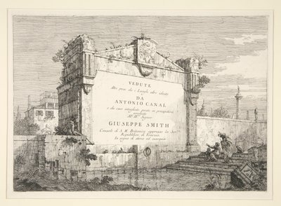 Tabliczka tytułowa z serii Weduta (Widoki) autorstwa Canaletto (Giovanni Antonio Canal)