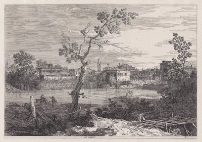 Widok miasta nad brzegiem rzeki z cyklu Weduta (Widoki) autorstwa Canaletto (Giovanni Antonio Canal)