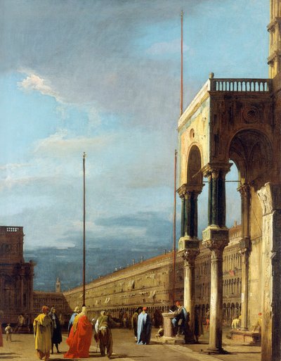 Canaletto - Piazza patrząc na północny zachód z Narthex San Marco ok. 1723-24 autorstwa Canaletto
