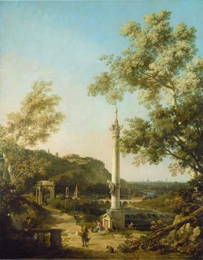 Angielskie Capriccio pejzażowe z kolumną autorstwa Canaletto
