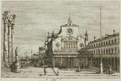 Wyimaginowany widok S. Giacomo di Rialto, z Vedute autorstwa Canaletto