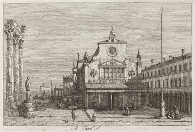 Wyimaginowany widok S. Giacomo di Rialto [u góry po prawej] autorstwa Canaletto