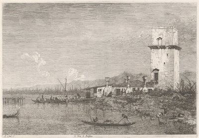 La Torre di Malghera Twarze na istniejących i wymyślonych miejscach (tytuł serii) Vedute altre prese da i Luoghi altre ideate da Antonio Canal (tytuł serii) autorstwa Canaletto