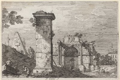 Krajobraz ze zrujnowanymi zabytkami autorstwa Canaletto