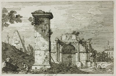 Krajobraz ze zrujnowanymi zabytkami, z Vedute autorstwa Canaletto