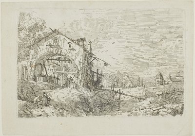 Pejzaż z kobietą przy studni z wedut autorstwa Canaletto
