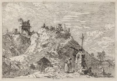 Pejzaż z modlącym się pielgrzymem, ok. godz. 17351746. autorstwa Canaletto