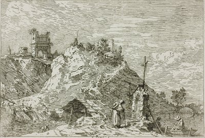 Pejzaż z pielgrzymem na modlitwie, z Vedute autorstwa Canaletto