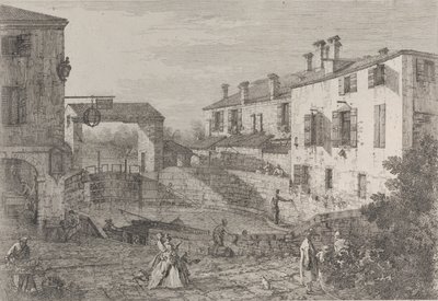 Le porte del Dolo: owalna niecka śluz w Dolo, z przycumowaną do nabrzeża barką..., 1735-46. autorstwa Canaletto