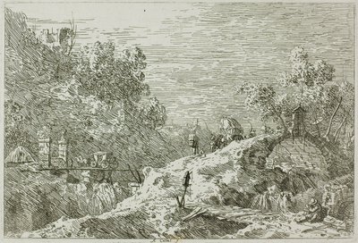 Krajobraz górski z pięcioma mostami, z Vedute autorstwa Canaletto