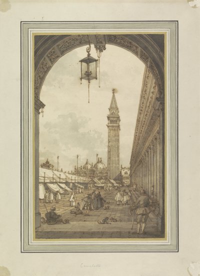Piazza San Marco, Wenecja, widziana z południowego zachodu Piazza San Marco spotkał Campanile en San Marco te Venetië autorstwa Canaletto