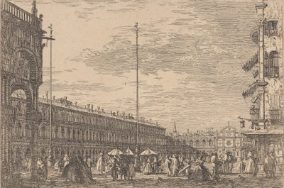 Piazza San Marco z Procuratie Nuove po lewej stronie i kościołem San Geminiano ..., 1735-46. autorstwa Canaletto
