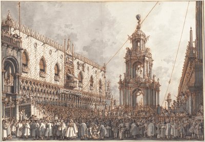 Festiwal „Giovedì Grasso” przed Pałacem Dożów w Wenecji autorstwa Canaletto