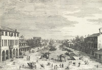 Widok Mestre, gospody po lewej i innych różnych budynków wzdłuż kanału, z „Widoku..., 1735-46. autorstwa Canaletto