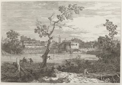 Widok na miasto nad brzegiem rzeki autorstwa Canaletto