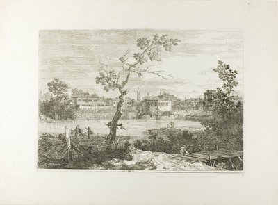 Widok na miasto nad brzegiem rzeki z Vedute autorstwa Canaletto
