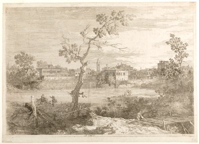 Widok miasta nad brzegiem rzeki, z cyklu „Widoki” autorstwa Canaletto