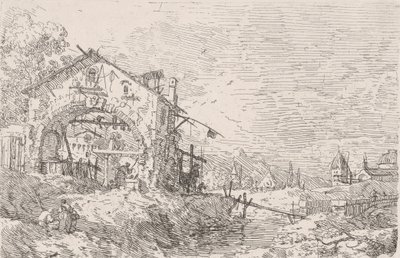 Kobieta czerpiąca wodę ze studni pod arkadą z lewej, z pejzażem z prawej, 1..., 1717-68. autorstwa Canaletto