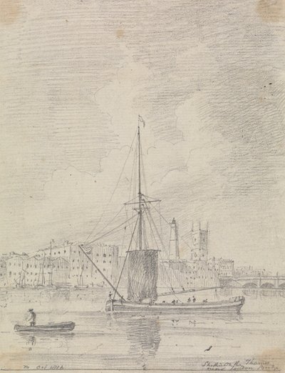 Statki na Tamizie w pobliżu London Bridge, październik 1816 r autorstwa Capt. Thomas Hastings