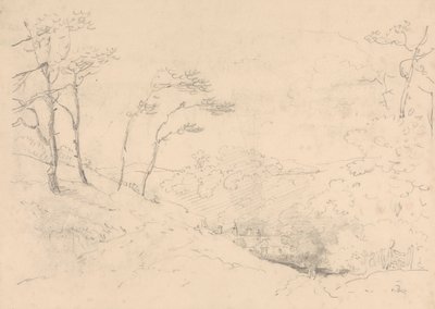 Szkic drzew i wzgórz nad Barton Farm House, Isle of Wight autorstwa Capt. Thomas Hastings