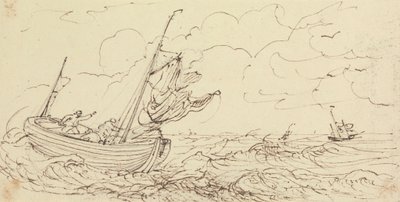 Szkic statku na wzburzonym morzu autorstwa Capt. Thomas Hastings