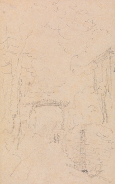 Szkic wysadzanej drzewami drogi i mostu, Shorwell autorstwa Capt. Thomas Hastings
