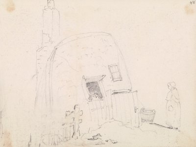 Szkic kobiety w pobliżu chaty autorstwa Capt. Thomas Hastings
