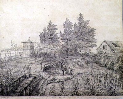Widok na ogrody Napoleona I po wschodniej stronie Longwood House autorstwa Captain G. Rotton