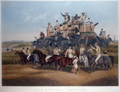 Hog Hunting: The Find, grawerowane i pub. panowie Fores, ok. 1840 (kolorowy grawerunek) autorstwa Captain John (after) Platt