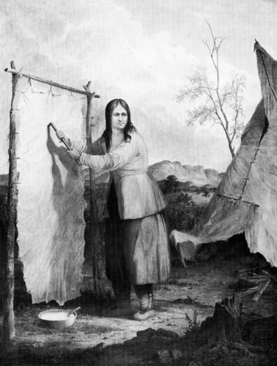 Hinduska ubierająca skórę jelenia, 1868. autorstwa Captain Seth Eastman