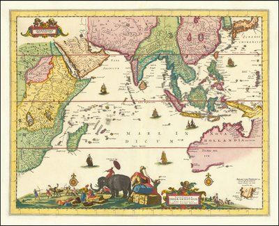 XVII-wieczna mapa wyśrodkowana na Oceanie Indyjskim autorstwa Allarda autorstwa Carel Allard